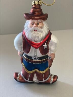 St. Nicholas Square Cities Western Santa Claus Blown Glass Ornament (4.5" H)